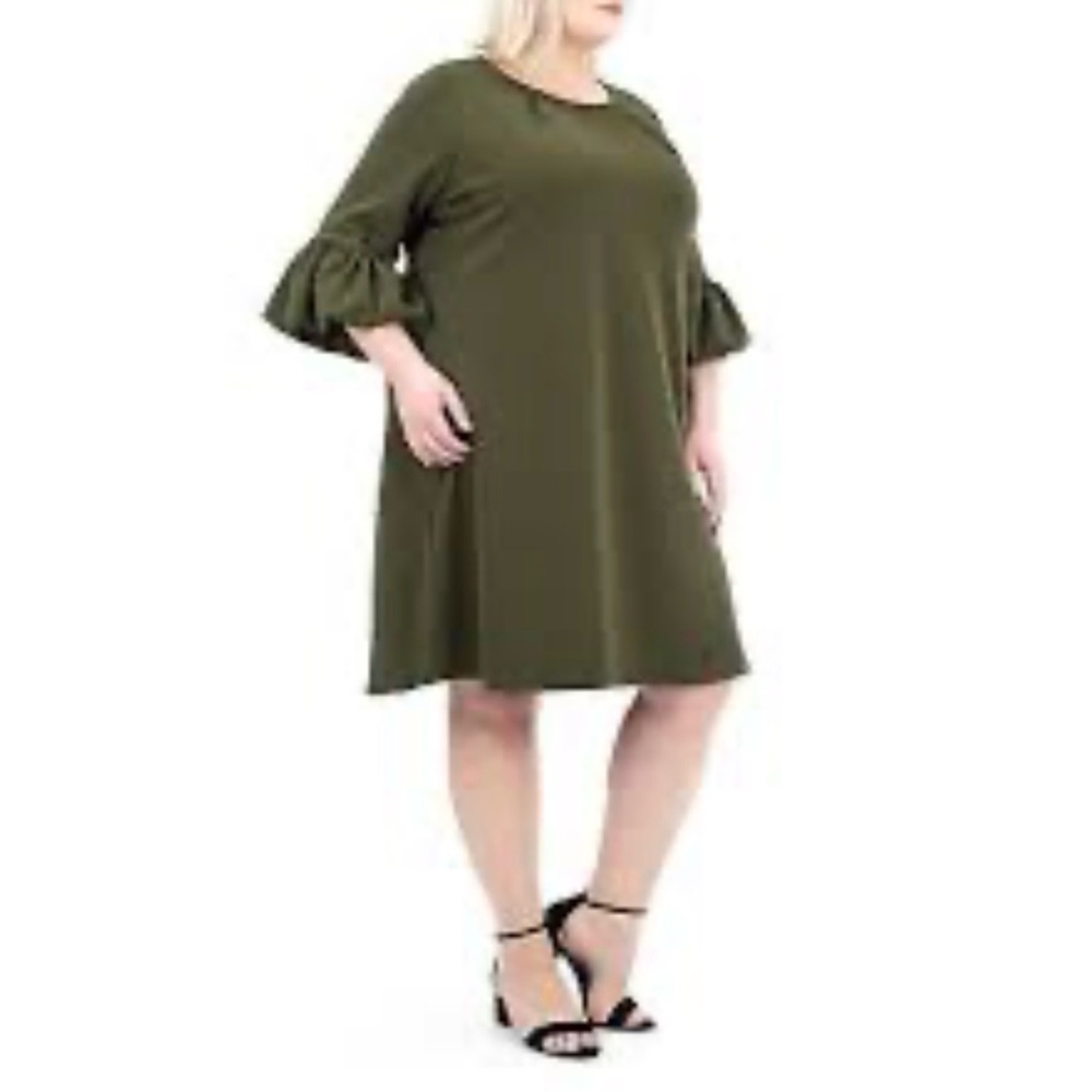 Nina Leonard Long Sleeve Olive Dress